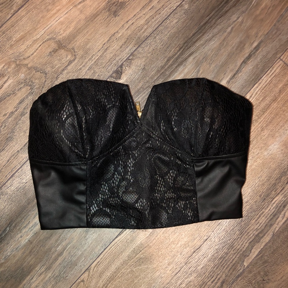 Leather/lace bustier